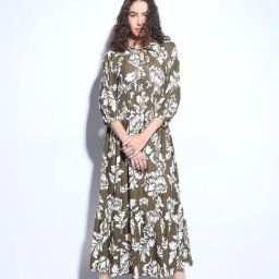 Vero Moda Green Viscose Fit and Flare Printed Dresses-image-91