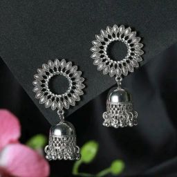 Aatmana Silver-Plated & Silver Toned Dome Shaped Jhumki for Women-45