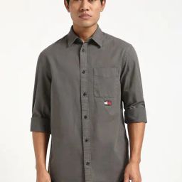 Tommy Hilfiger Washed Black Cotton Regular Fit Shirt-image-0