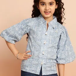 Miss & Chief Floral Print Bell Sleeve Cotton Shirt Style Top-41