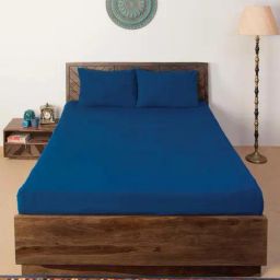 Fabindia Home Standalone Indigo Cotton 92 TC Double Bedsheet with 2 Pillow Covers-image-69