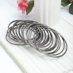 Zeneme Silver Plated Oxidised Black Toned Bangles for Women Set of 24-3