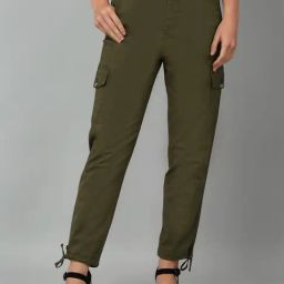 Cantabil Olive Cotton Regular Fit Mid Rise Cargo Pants-image-77
