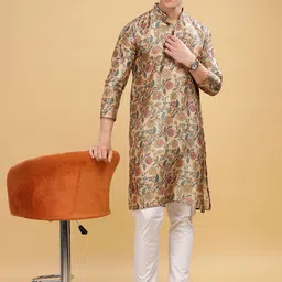 Anouk Cream-Coloured Floral Printed Mandarin Collar Straight Kurta-picture-39