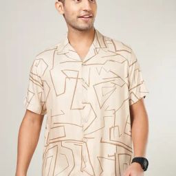 People By Pantaloons Beige Slim Fit Printed Shirt-picture-23
