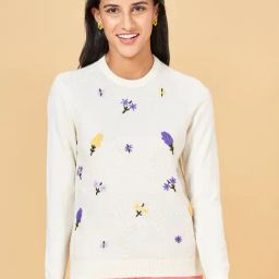Honey by Pantaloons Off-White Embroidered Sweater-image-76