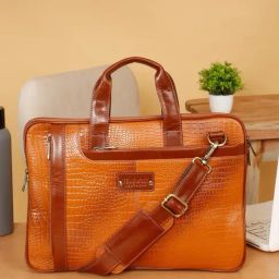 Teakwood Leathers Unisex Tan Croco Leather Laptop Bag-picture-40