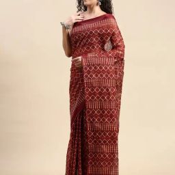 SHANVIKA Rust Pure Cotton Geometric Saree-image-87