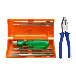 Agam Screw Driver Set with Neon Bulb+Long Nose Plier Phillips, Square Style Comfortable Grip (Set of 5)-29