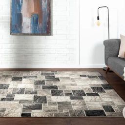 Obsessions Dark Grey Polypropylene Abstract Carpet - Medium-41