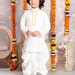 MUDKID Boys Ethnic Motifs Embroidered Regular Thread Work Pure Cotton Kurta with Dhoti Pants-17