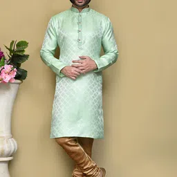RANAK Geometric Woven Design Mandarin Collar Long Sleeves Regular Straight Kurta-picture-14