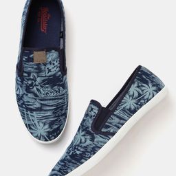 Roadster Men Navy Printed Slip-On Sneakers-image-5