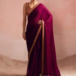 Soch Maroon Embellished Saree With Unstitched Blouse-image-75