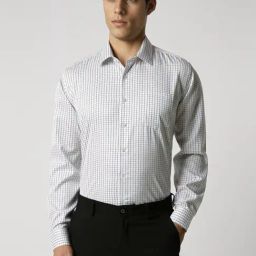 Van Heusen White Cotton Slim Fit Checks Shirt-image-77