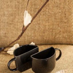 ExclusiveLane Unique Half Ceramic Cups Set In Black-34