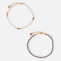 Accessorize London Effy Evil Eye Blue & Golden Alloy Anklet (Pack of 2)-18