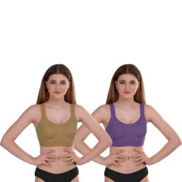 AROUSY Green & Purple Cotton Bra Panty Set - Pack Of 2-image-99