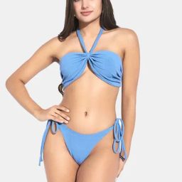 Secrets By ZeroKaata Blue Plain Swimwear Bra Panty Set-image-71