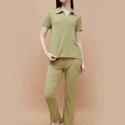 Ginger By Lifestyle Light Olive Cotton Regular Fit Pyjama Set-image-95