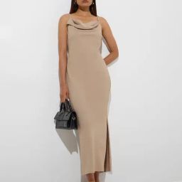 Wardrobe by Westside Beige Cowl Neck Straight Dress-image-77