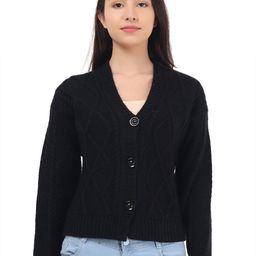 HAUTEMODA Women Cable Knit Woollen Cardigan-image-51