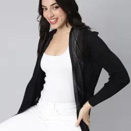 showoffff SHOWOFF Black Self Design Long Shrug-picture-14