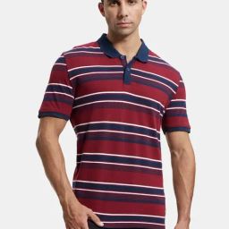 Jockey US93 Red & Navy Super Combed Cotton Rich Polo T-Shirt-picture-33