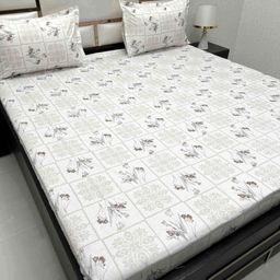 Pure Decor Mansion White Printed 500 TC Pure Cotton King Bedsheet Set 2.73 m x 2.75 m-image-28