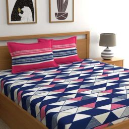 Home Ecstasy 140TC 100% Cotton Geometric Red Double Bedsheet with 2 Pillow Cover-image-63