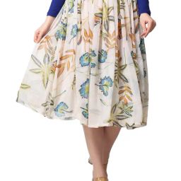 Cation White Floral Print A-Line Midi Skirt-image-64
