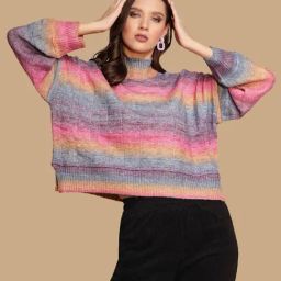 Global Republic Multicolor Knit Self Design Pullover-picture-11