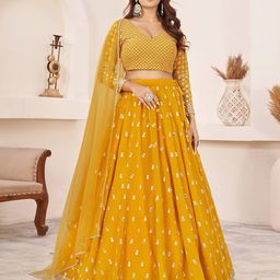 ODETTE Embroidered Sequinned Semi-Stitched Lehenga & Unstitched Blouse With Dupatta-image-7