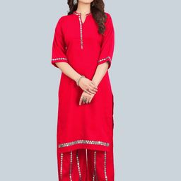 Daeneyrys Geometric Embroidered Mandarin Collar Mirror Work Straight Kurta-image-83