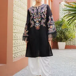 HOUSE OF KARI Women Ethnic Motifs Embroidered Aari Work Cotton Straight Kurta-picture-18