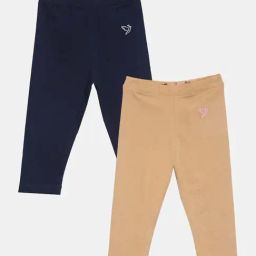 TWIN BIRDS Kids Navy & Beige Cotton Regular Fit Leggings (Pack of 2)-image-91