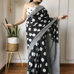 Crafts Moda Polka Dot Pure Cotton Handloom Bagru Saree-picture-7