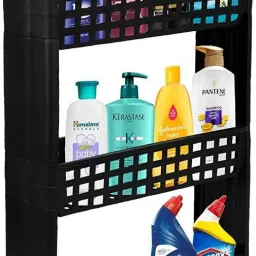 3 Layer | Black | SLIM Classic- Smart Storage Organizer – Multipurpose & Easy-To-Move Slide Out Shelf Basket Rack Trolley EcoPlastic With Wheels for Kitchen | Bedroom | Bathroom | Home | Pantry | Washing & Utility Area Plastic Kitchen Trolley-5