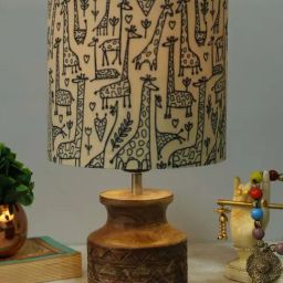 Homesake Off-White & Brown Wood Carved-Shaped Table Lamp With Fabric Shade-44