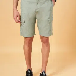 People by Pantaloons Olive Cotton Regular Fit Cargo Shorts-picture-17