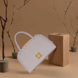 Eume Marigold Light Grey Leather Satchel Handbag-29
