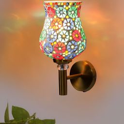 Devansh Blue Patterned Glass Wall Lamp With Shade-picture-29