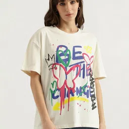 United Colors of Benetton Women Graphic Printed Round Neck Cotton Relaxed Fit T-shirt-picture-48