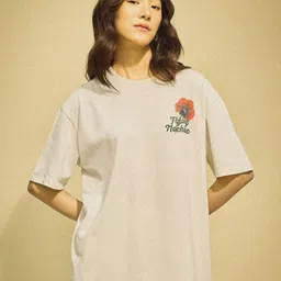 Flying Machine Women K-Street X Oversized Fit Graphic Printed Pure Cotton T-Shirt-image-93