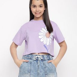 Lil Tomatoes Half Sleeves Daisy Printed Top - Purple-image-85
