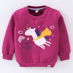 Teddy Cotton Fleece Full Sleeves Sweatshirt Unicorn Print- Purple-picture-11