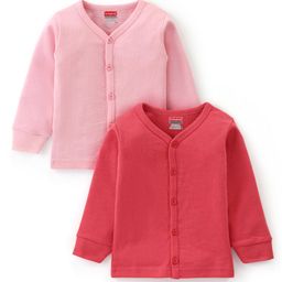Babyhug Cotton Full Sleeves Thermal Wear Solid Pack Of 2 - Pink & Red-image-68