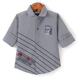 Rikidoos Cotton Full Sleeves Placement Text Printed Shirt - Grey-image-51
