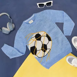 Pantaloons Junior Full Sleeves Placement Football Detailed Pullover - Light Blue-picture-11