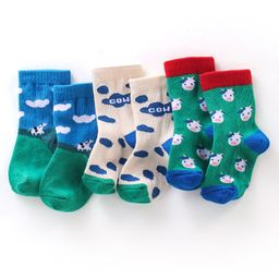 Cute Walk  By Babyhug Anti-Bacterial Ankle Length Socks Cow Design Pack Of 3- Green & White-image-89